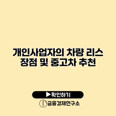 개인사업자의 차량 리스 장점 및 중고차 추천