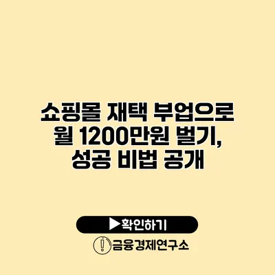 쇼핑몰 재택 부업으로 월 1200만원 벌기, 성공 비법 공개