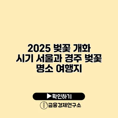 2025 벚꽃 개화 시기 서울과 경주 벚꽃 명소 여행지