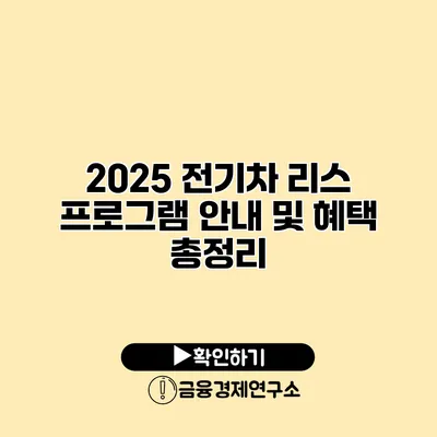 2025 전기차 리스 프로그램 안내 및 혜택 총정리