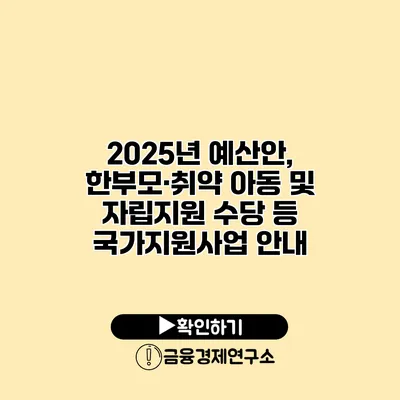 2025년 예산안, 한부모·취약 아동 및 자립지원 수당 등 국가지원사업 안내