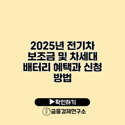 2025년 전기차 보조금 및 차세대 배터리 혜택과 신청 방법