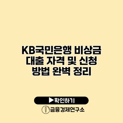 KB국민은행 비상금 대출 자격 및 신청 방법 완벽 정리